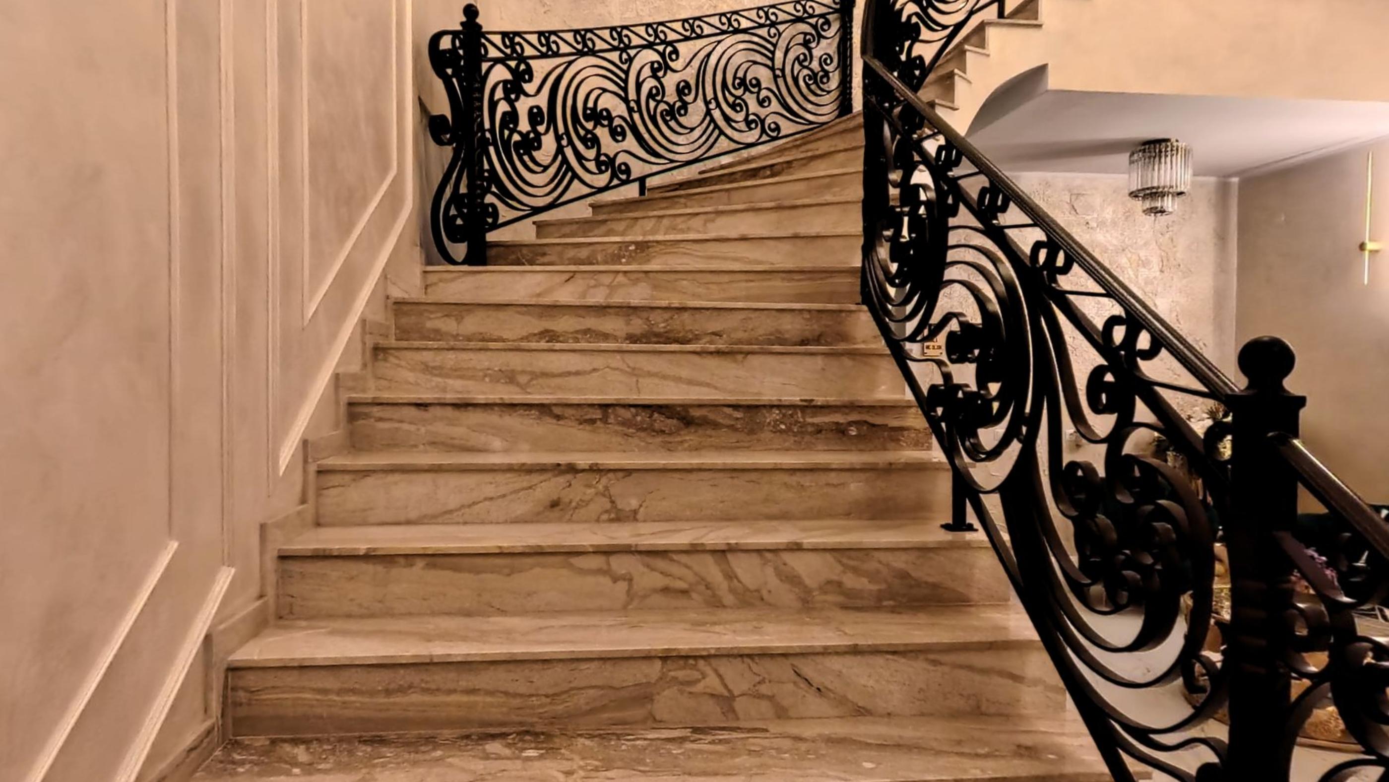 Wrought iron balustrade on the hotel staircase