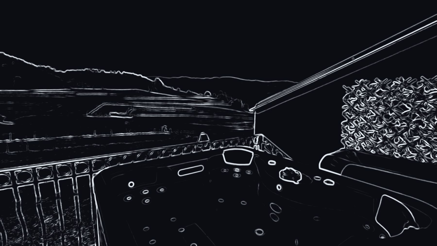 The terrace and hot tub drawn as an outline